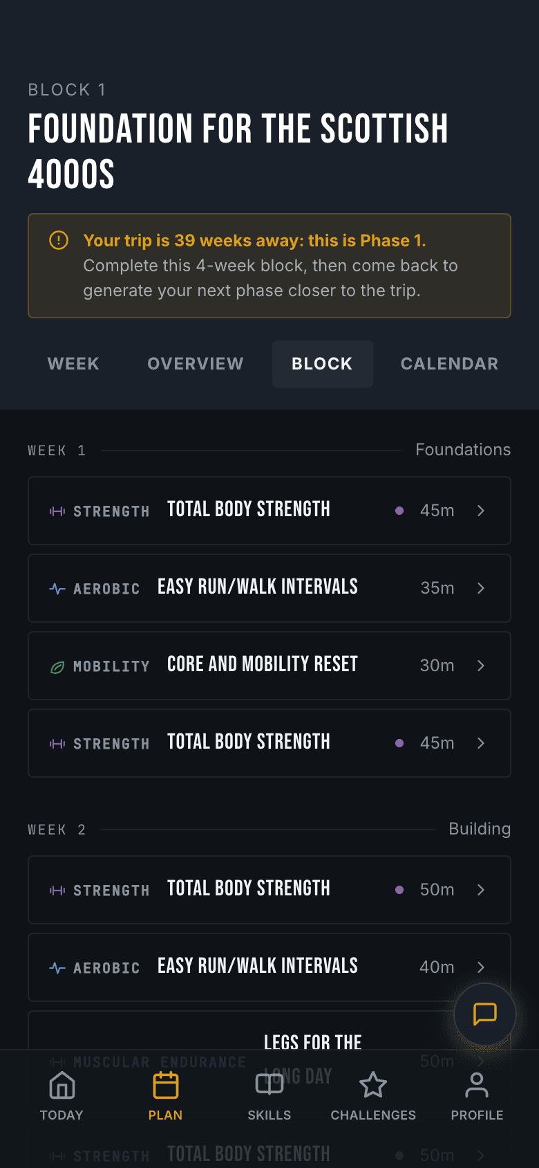 Your personalised training plan